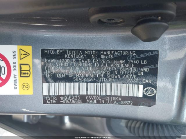 58ABK1GG4JU113394 Lexus ES 350
