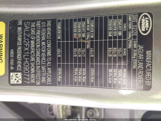 SALZJ2FX1LH090777 Land Rover Range Rover Evoque S