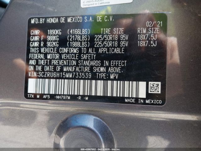 3CZRU6H15MM733539 Honda Hr-v Awd Sport