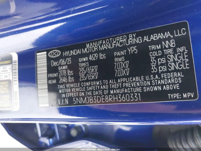 5NMJB3DE8RH360331 Hyundai TUCSON SEL