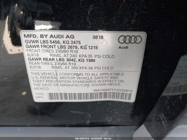 WA1ANAFY7J2232619 Audi Q5 2.0t Premium/2.0t Tech Premium