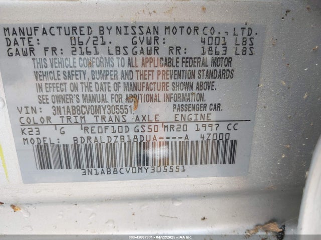 3N1AB8CV0MY305551 Nissan Sentra Sv Xtronic Cvt