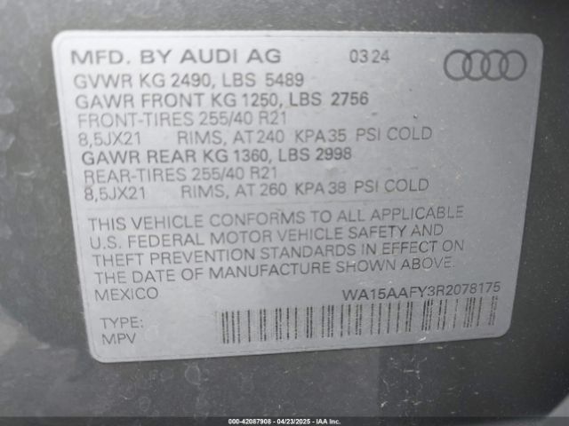 WA15AAFY3R2078175 Audi Q5 Sportback Premium Plus 45 Tfsi S Line Quattro S Tronic