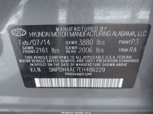 5NPDH4AE7EH486229 Hyundai ELANTRA SE