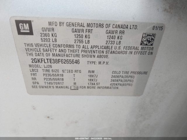 2GKFLTE38F6265646 GMC Terrain Slt-2