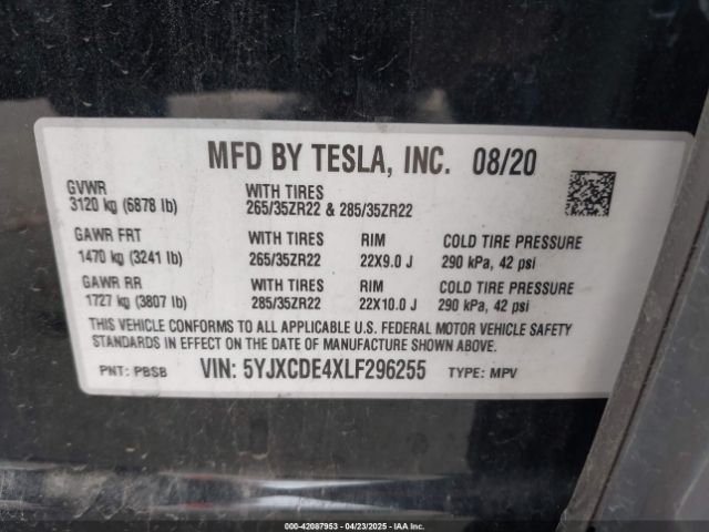 5YJXCDE4XLF296255 Tesla Model X Performance Dual Motor All-wheel Drive