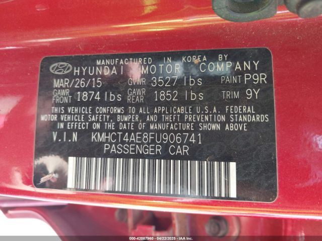 KMHCT4AE8FU906741 Hyundai ACCENT GLS