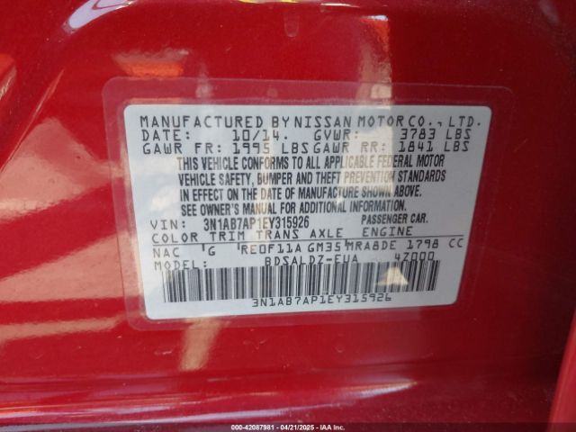 3N1AB7AP1EY315926 Nissan SENTRA SV