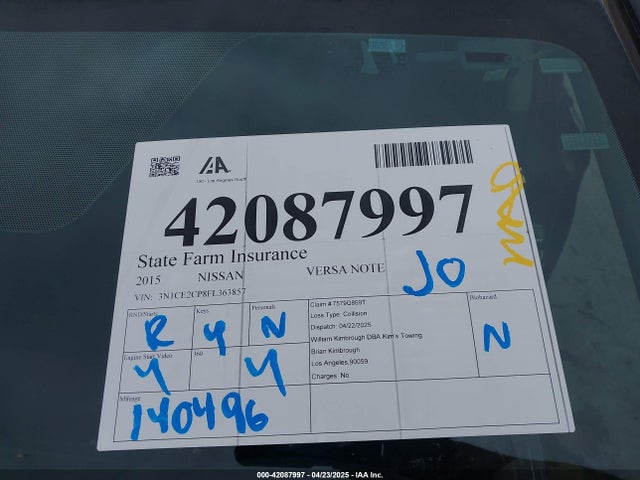 3N1CE2CP8FL363857 Nissan Versa Note S Plus