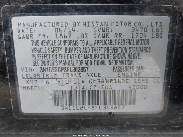 3N1CE2CP8FL363857 Nissan Versa Note S Plus