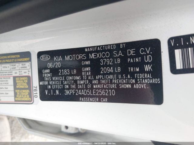 3KPF24AD5LE256210 KIA Forte Lxs