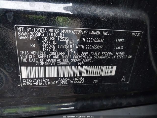 2T3P1RFV0LC099939 Toyota Rav4 Xle
