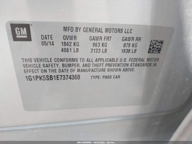 1G1PK5SB1E7374368 Chevrolet CRUZE LT