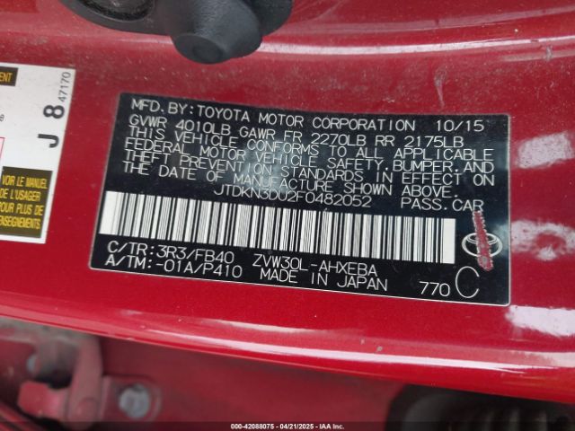 JTDKN3DU2F0482052 Toyota Prius Two