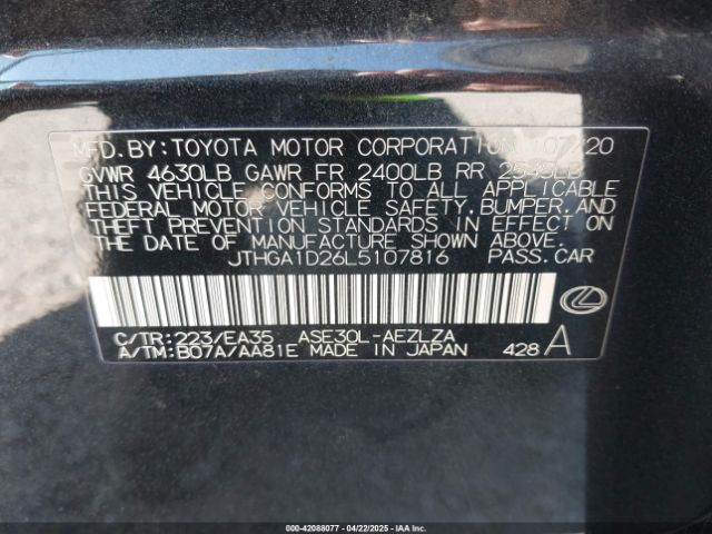 2020 LEXUS IS 300 JTHGA1D26L5107816 Photo 8