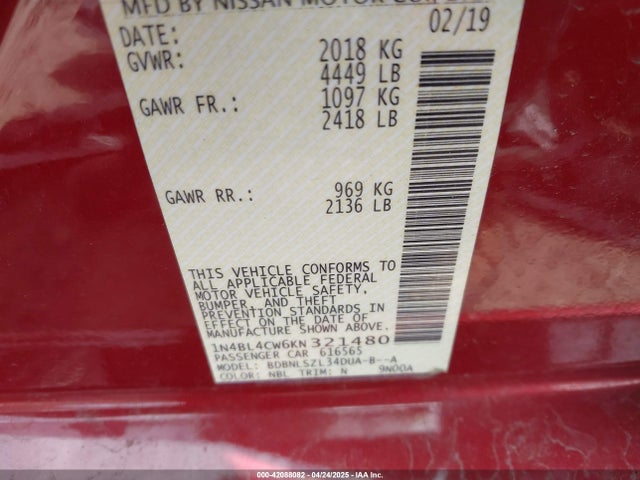 1N4BL4CW6KN321480 Nissan 2019