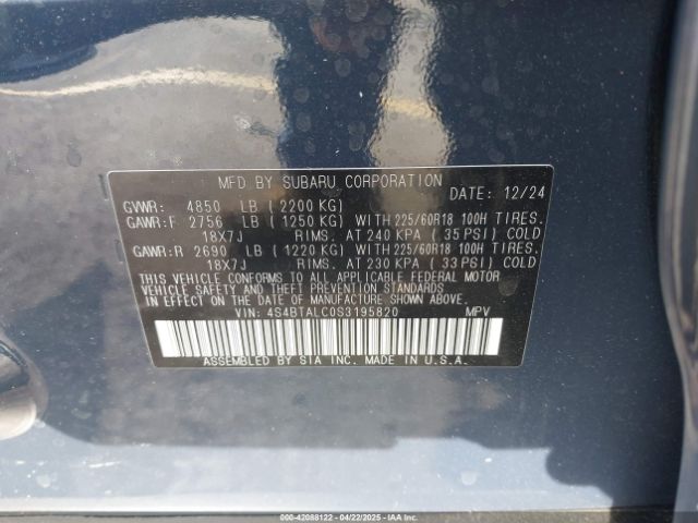 4S4BTALC0S3195820 Subaru Outback Onyx Edition