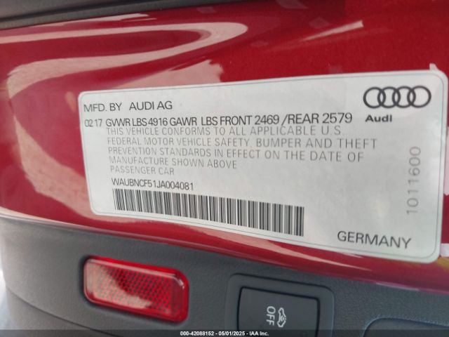 WAUBNCF51JA004081 Audi 2018