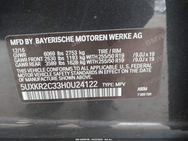 5UXKR2C33H0U24122 BMW X5 Sdrive35i