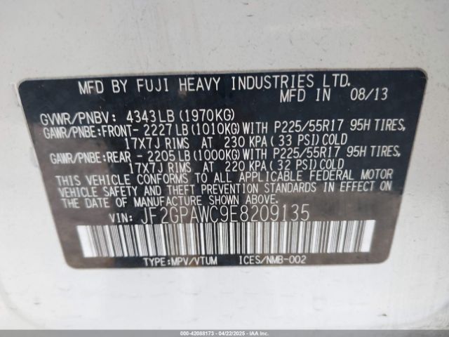 JF2GPAWC9E8209135 Subaru Xv Crosstrek 2.0i Premium