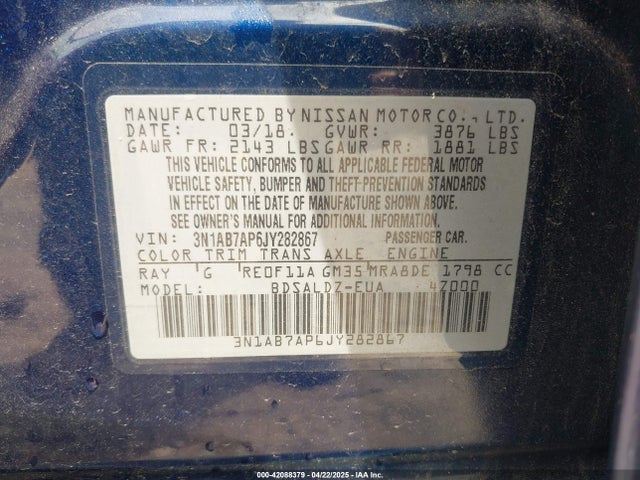 3N1AB7AP6JY282867 Nissan SENTRA SV