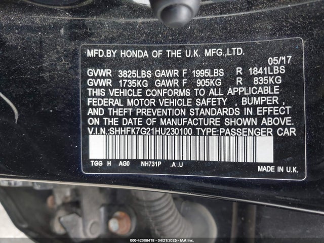 SHHFK7G21HU230100 Honda Civic Lx