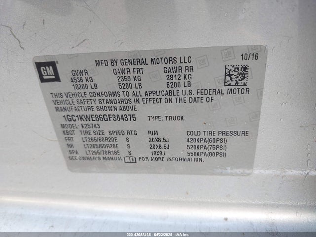 1GC1KWE86GF304375 Chevrolet Silverado 2500hd Ltz