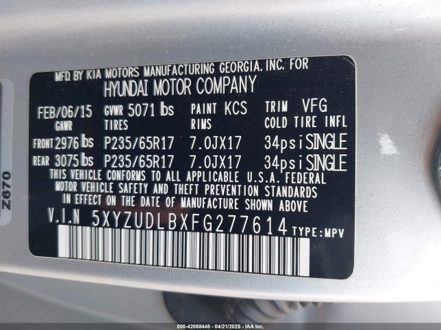 5XYZUDLBXFG277614 Hyundai Santa Fe Sport 2.4l