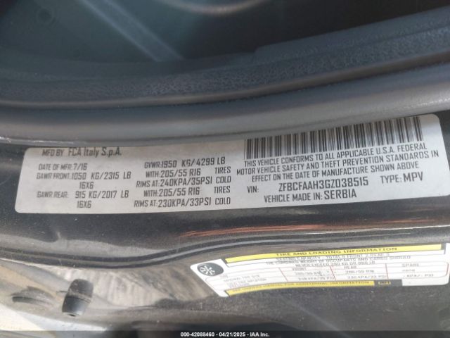 ZFBCFAAH3GZ038515 Fiat 500L POP