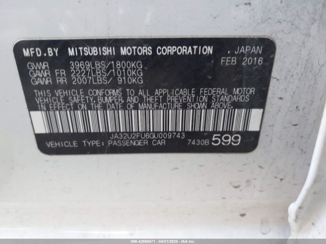 JA32U2FU6GU009743 Mitsubishi LANCER ES