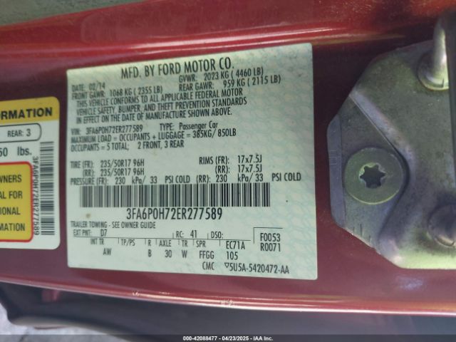 3FA6P0H72ER277589 Ford FUSION SE