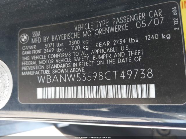 2008 BMW 550I WBANW53598CT49738 Photo 8