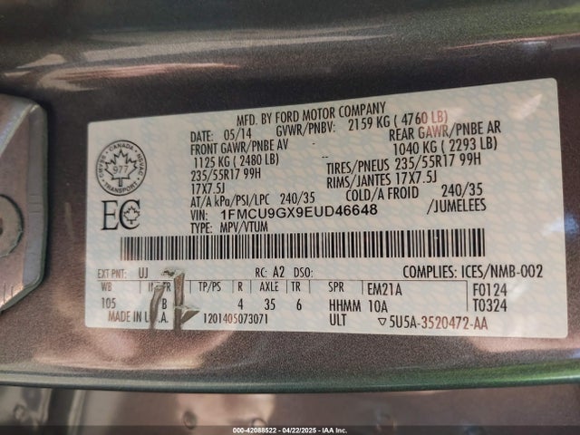 1FMCU9GX9EUD46648 Ford ESCAPE SE