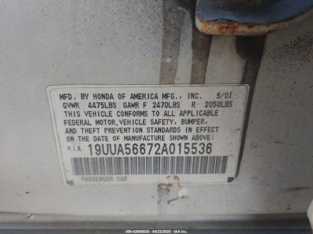 2002 ACURA TL 19UUA56672A015536 Photo 8