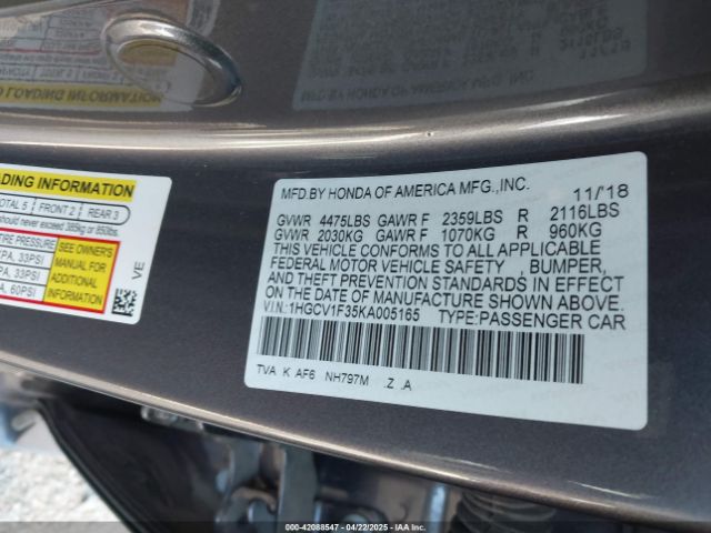 1HGCV1F35KA005165 Honda Accord Sport