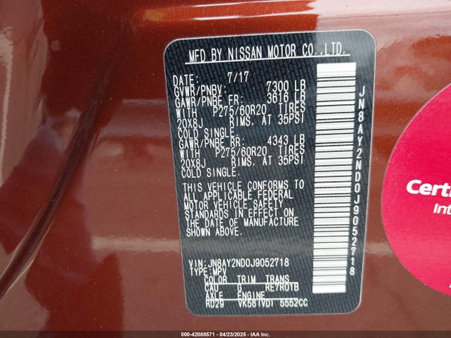 JN8AY2ND0J9052718 Nissan Armada Sl