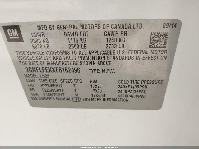 2GNFLFEKXF6162496 Chevrolet EQUINOX 1LT