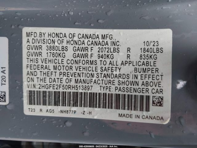 2HGFE2F50RH513897 Honda Civic Sport