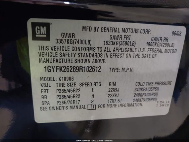 2009 CADILLAC ESCALADE ESV 1GYFK26289R102612 Photo 8