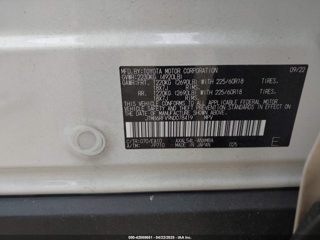 JTMB6RFV9ND078419 Toyota Rav4 Hybrid Xle Premium