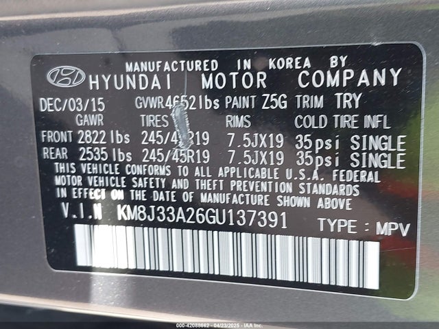 KM8J33A26GU137391 Hyundai Tucson Limited