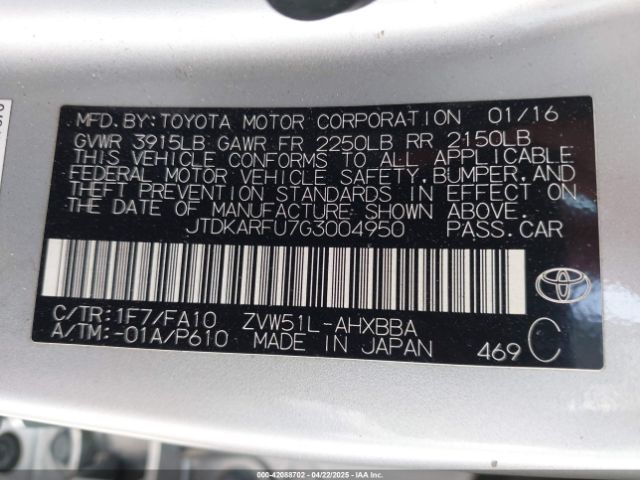 JTDKARFU7G3004950 Toyota Prius Two Eco