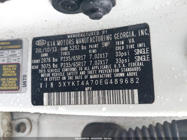 5XYKT4A70EG489682 KIA Sorento Lx V6