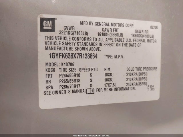2007 CADILLAC ESCALADE 1GYFK638X7R138864 Photo 8