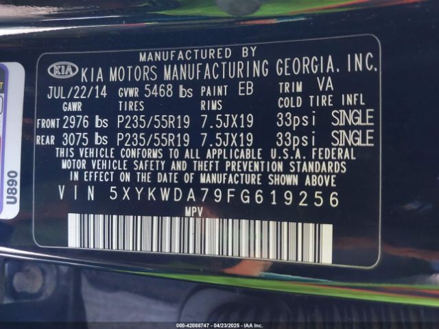5XYKWDA79FG619256 KIA Sorento Sx V6