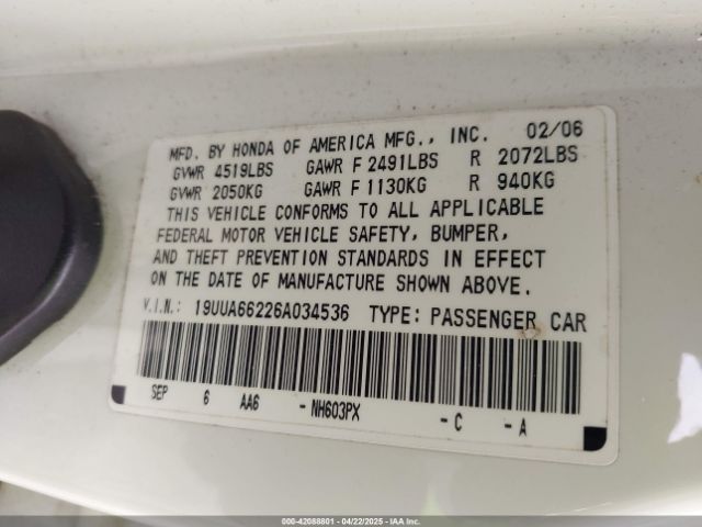 2006 ACURA TL 19UUA66226A034536 Photo 8