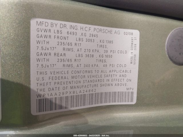 2008 PORSCHE CAYENNE WP1AA29PX8LA24862 Photo 8