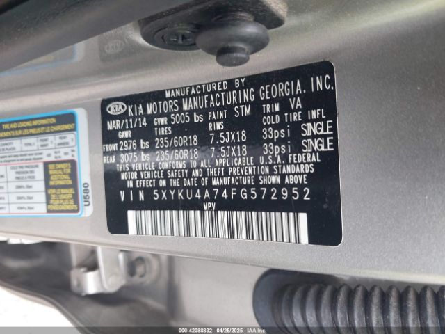 5XYKU4A74FG572952 KIA Sorento Ex V6