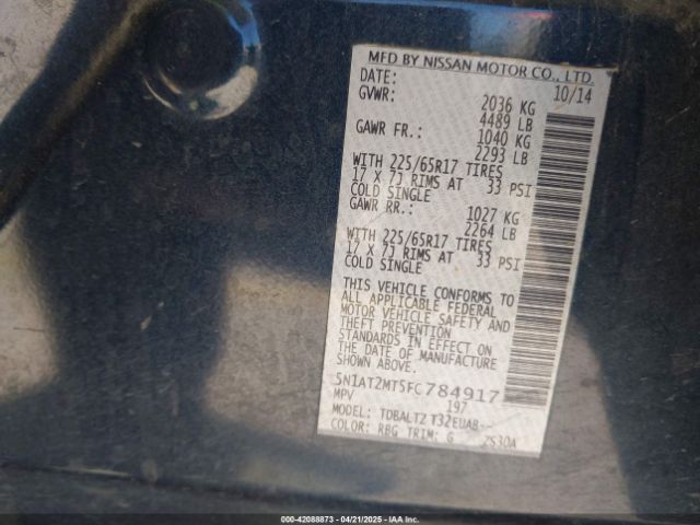 5N1AT2MT5FC784917 Nissan ROGUE SV