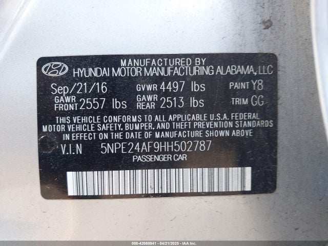 5NPE24AF9HH502787 Hyundai Sonata